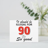 90歳おもしろいの誕生日デザイン ポストカード (スタンド正面)
