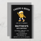 90歳おもしろいの誕生日招待状応援とビール 招待状 (正面/裏面)