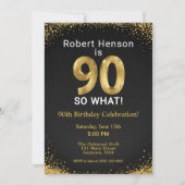 90歳だって何?! ブラックゴールド 90歳の誕生日 招待状 (正面)