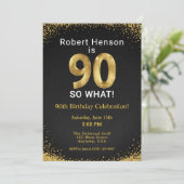 90歳だって何?! ブラックゴールド 90歳の誕生日 招待状 (スタンド正面)