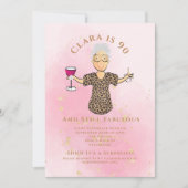 90歳だって素敵！ゴールドスパークル カートゥーン90歳誕生日 招待状 (正面)