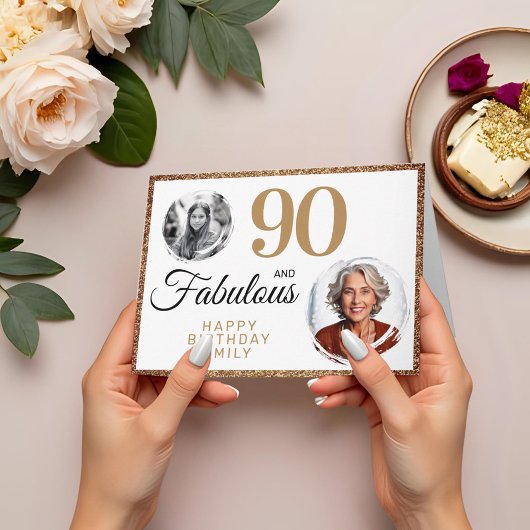 90歳でもファビュラス ゴールドラメ 2枚の写真 90歳の誕生日 カード
