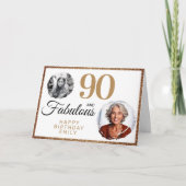 90歳でもファビュラス ゴールドラメ 2枚の写真 90歳の誕生日 カード (正面)