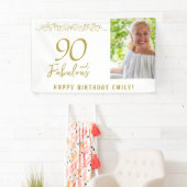 90歳でも素敵なゴールドのオーナメント 90歳の誕生日写真  横断幕 (インサイチュ)