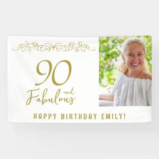 90歳でも素敵なゴールドのオーナメント 90歳の誕生日写真 横断幕 (横)