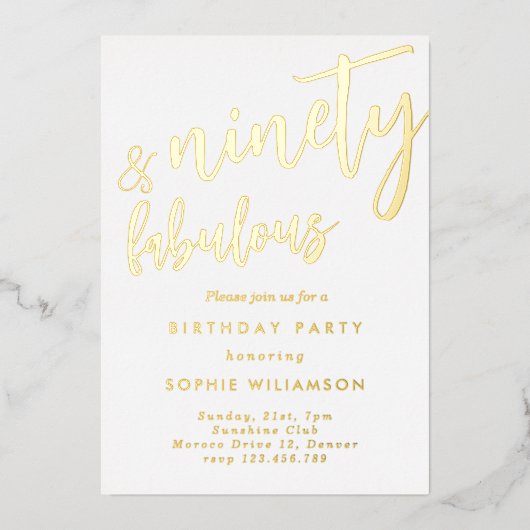 90歳と素晴らしい金ゴールドの誕生日 箔招待状 (正面)