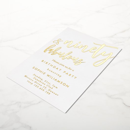 90歳と素晴らしい金ゴールドの誕生日 箔招待状 (回転した状態)