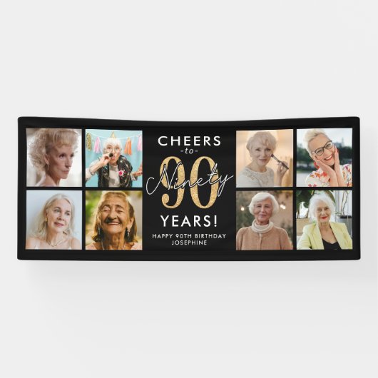 90歳のお祝いに金色のフォトバナー 横断幕 (横)
