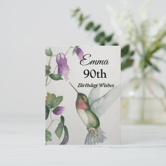 90歳のお誕生日おめでとう　ハチドリの庭　ハッピーバースデー ポストカード (スタンド正面)
