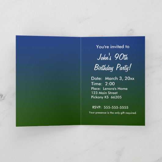 90歳のためのゴルフ誕生日の招待状 招待状 (内部)