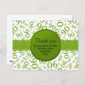 90歳のグリーン/ホワイトの誕生日ナンバーパターンにお礼 ポストカード (正面/裏面)