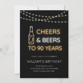90歳の大人 誕生日フォト「乾杯とビール」ネオンサイン 招待状