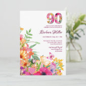 90歳の花と蝶のおばあちゃん90歳の誕生日 招待状 (スタンド正面)