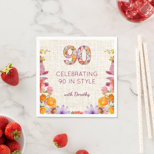 90歳の花の誕生日お祝いに スタンダードカクテルナプキン (インサイチュ)