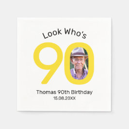 90歳の誕生日おめでとう フォトイエロー＆ホワイト スタンダードカクテルナプキン