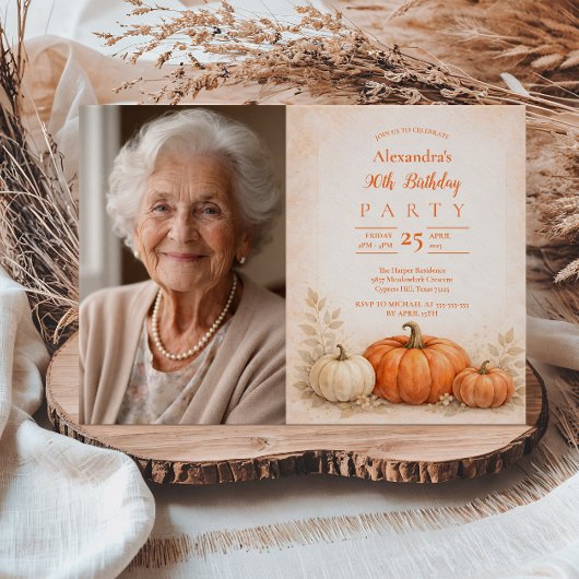 90歳の誕生日おめでとう フォトフレンドリーなカボチャの庭 招待状