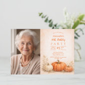 90歳の誕生日おめでとう フォトフレンドリーなカボチャの庭 招待状 (スタンド正面)