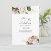 90歳の誕生日おめでとう ブルッシュピンクの花 招待状 (スタンド正面)