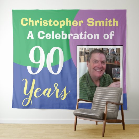 90歳の誕生日おめでとう!写真付きのタペストリー タペストリー (インサイチュ(横))