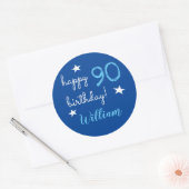 90歳の誕生日おめでとう 青いシール ラウンドシール (封筒)