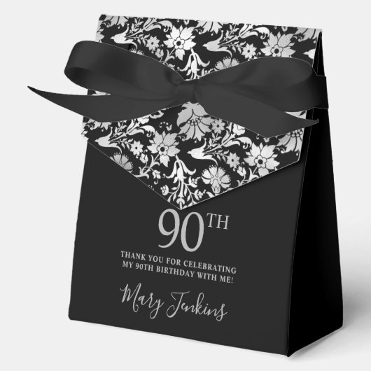 90歳の誕生日お礼 銀色の花のギフト フェイバーボックス (正面)