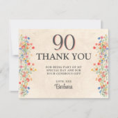 90歳の誕生日お祝いのお礼 フローラル エレガント サンキューカード (正面)