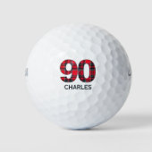 90歳の誕生日お祝いギフト 赤格子柄ゴルフボール ゴルフボール (正面)