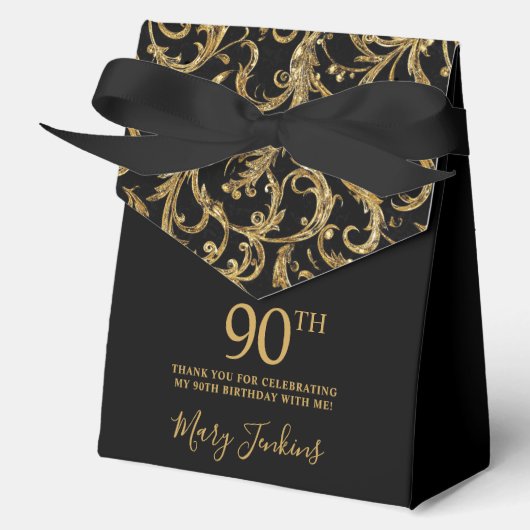 90歳の誕生日お祝いゴールドスワール感謝の気持ち フェイバーボックス (正面)