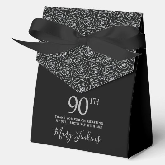 90歳の誕生日お祝いシルバー グリッター バラの御礼  フェイバーボックス (正面)