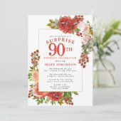 90歳の誕生日お祝いレッド+ピンク+ローズ 招待状 (スタンド正面)