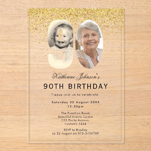 90歳の誕生日お祝い アクリル招待状 (正面)