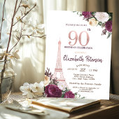 90歳の誕生日お祝い エッフェル塔 ブルゴーニュの花 招待状