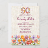 90歳の誕生日お祝い - ワイルドフラワーの数字パーティー 招待状 (正面)