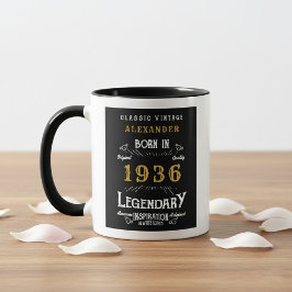 90歳の誕生日お祝い 1936年生まれのレジェンド レトロなブラックの名入れギフト マグカップ