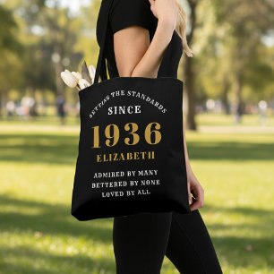 90歳の誕生日お祝い 1936年 ブラックゴールド 女性用 名前入り トートバッグ