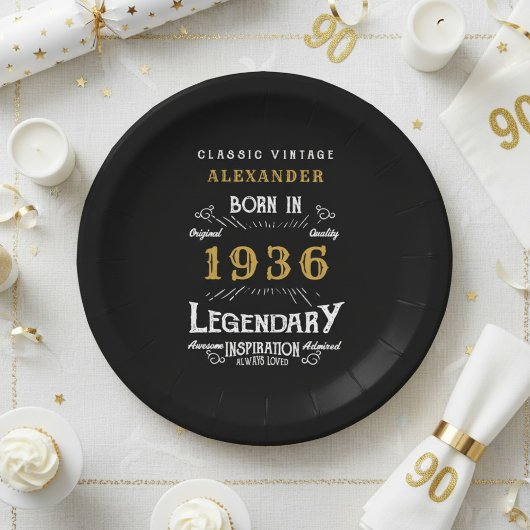 90歳の誕生日お祝い 1936年 レトロなデザイン ペーパープレート