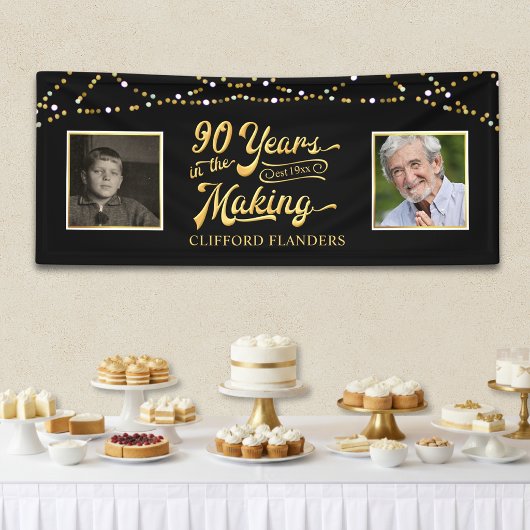 90歳の誕生日お祝い YEARS IN THE MAKING ストリングライト 横断幕