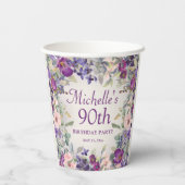 90歳の誕生日に紫の血色のピンクの花 紙コップ (裏面)