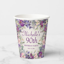 90歳の誕生日に紫の血色のピンクの花 紙コップ