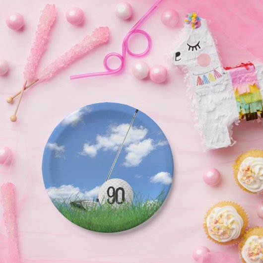 90歳の誕生日のゴルフボールとクラブ ペーパープレート (パーティー)