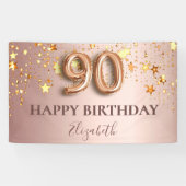 90歳の誕生日のバラ金ゴールド星ピンクのバルーンのスクリプト 横断幕 (横)