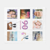 90歳の誕生日の写真コラージュ白 フリースブランケット (正面(横))