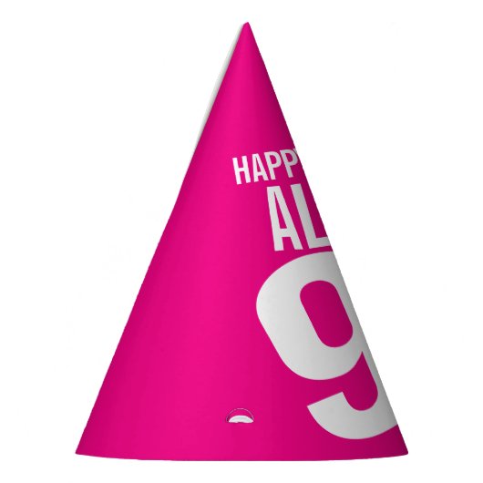 90歳の誕生日の写真ホイパーソナライズされたトホットピンク パーティーハット (左)