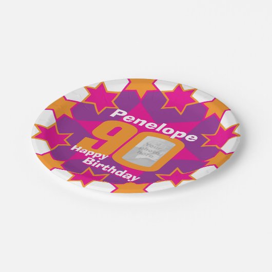 90歳の誕生日の写真名ピンクスター紙プレート ペーパープレート (アングル)