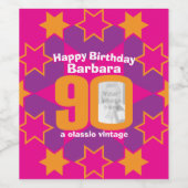 90歳の誕生日の名前ピンクのフォトカスタムワインラベル ワインラベル (シングルラベル)
