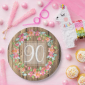 90歳の誕生日の田舎の木の水彩の花 ペーパープレート (パーティー)