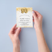 90歳の誕生日の白い金ゴールド予算の招待 チラシ (手)