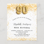 90歳の誕生日の白い金ゴールド予算の招待 チラシ (正面)