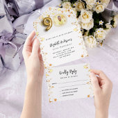 90歳の誕生日の白い金ゴールド星写真パーティーRSVP オールインワン招待状