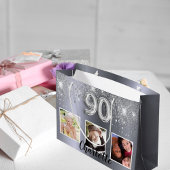 90歳の誕生日の銀グリッターダストフォトモノグラム ラージペーパーバッグ